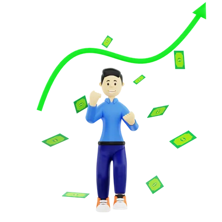 Man is happy by profit  3D Illustration