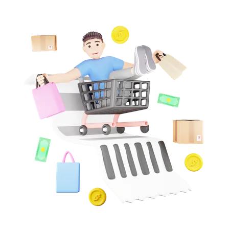 Man is happy while doing shopping  3D Illustration