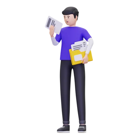 Man is holding a text file  3D Illustration