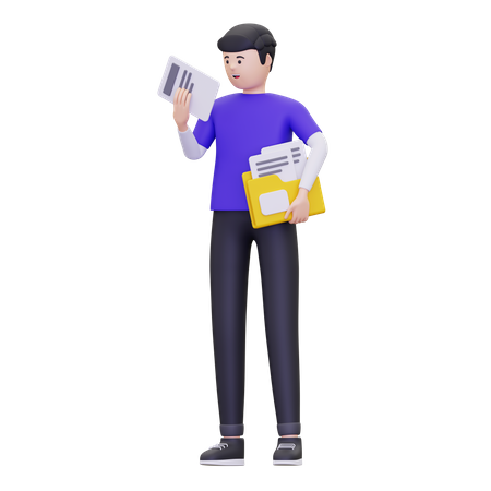 Man is holding a text file  3D Illustration