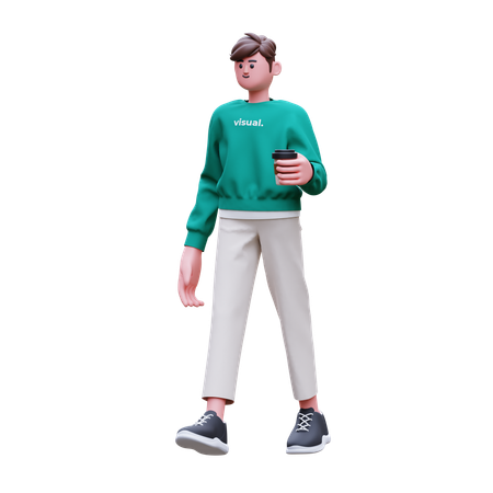 Man is holding coffee cup  3D Icon