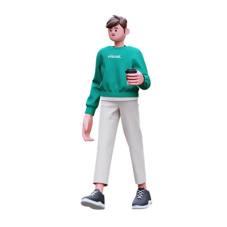 Man is holding coffee cup  3D Illustration