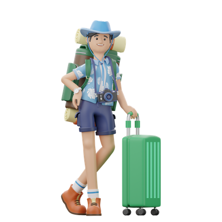 Man Is Holding Suitcase  3D Illustration