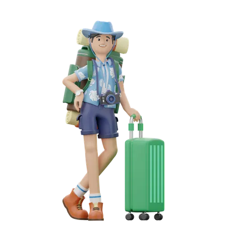 Man Is Holding Suitcase  3D Illustration