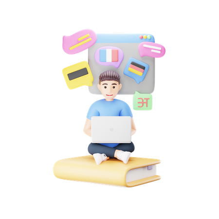 Man is learning foreign language  3D Icon