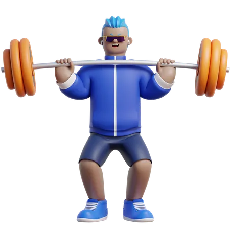 Man Is Lifting A Large Barbell  3D Illustration