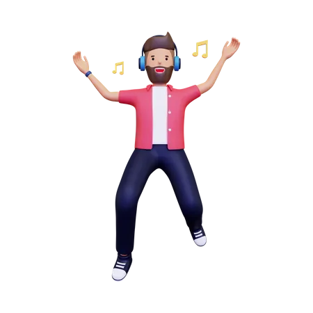 Man is listening to music  3D Illustration