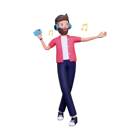 3 D Man Is Listening To Music While Dancing 3D Illustration
