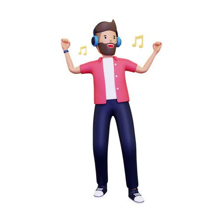 Man is listening to music while dancing 3D Illustration