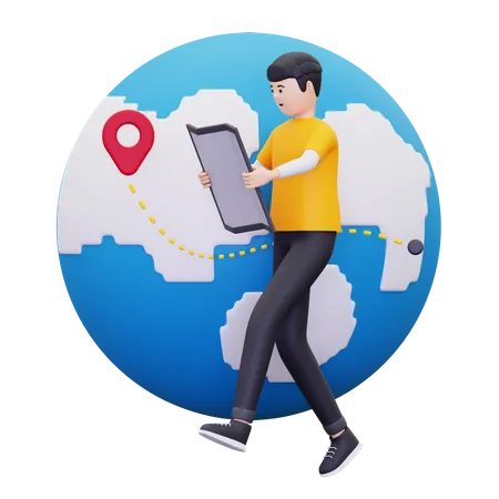 3 D Man Is Looking At A Location On A Map Illustration 3D Illustration