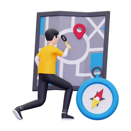 3 D Man Is Looking At A Location On A Map Illustration 3D Illustration