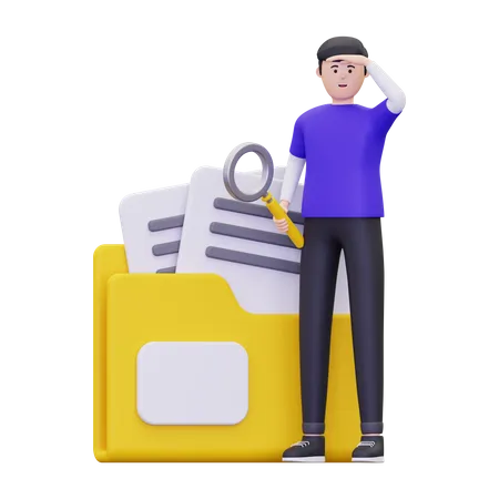 3 D A Man Is Looking For A Document Illustration 3D Illustration