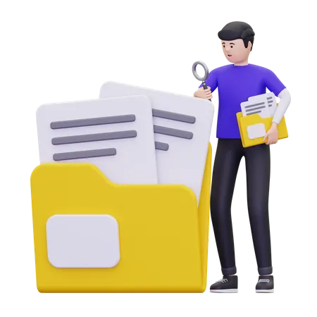 Man is looking for a file in a folder  3D Illustration