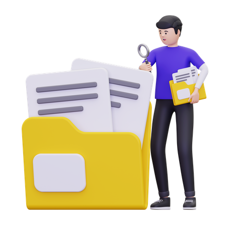 Man is looking for a file in a folder  3D Illustration