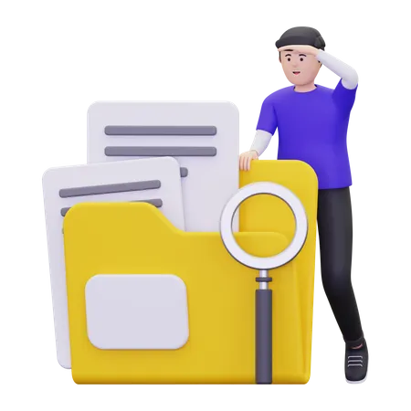 3 D Man Is Looking For Documents Illustration 3D Illustration