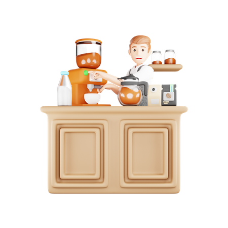 Man is making coffee in coffee maker  3D Illustration