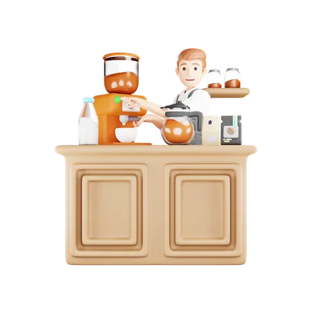 Man is making coffee in coffee maker  3D Illustration