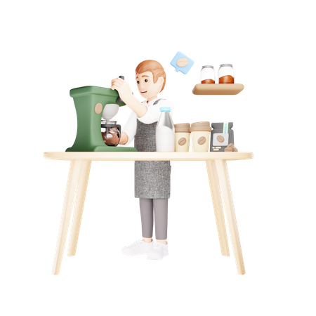 Man is making coffee in mixer  3D Illustration