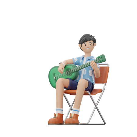 Man Is Playing A Guitar  3D Illustration