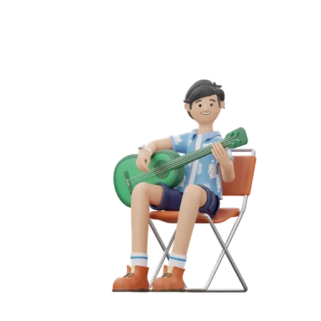 Man Is Playing A Guitar  3D Illustration