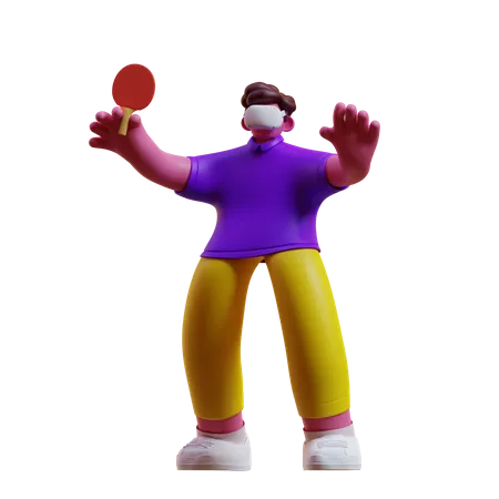 Man is playing table tennis in metaverse  3D Illustration