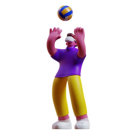 Man is playing volleyball in metaverse  3D Illustration