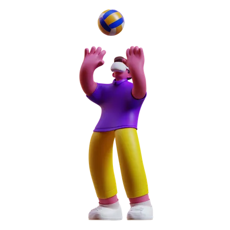 Man is playing volleyball in metaverse  3D Illustration
