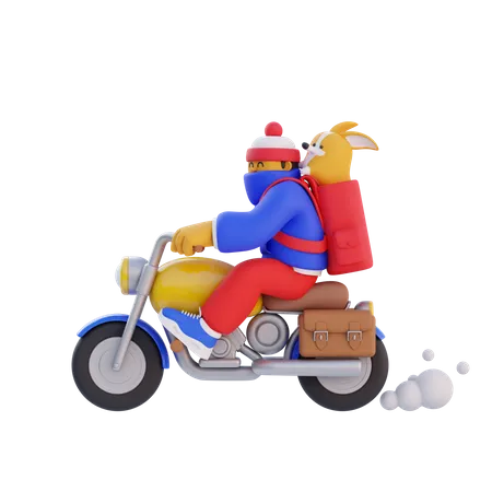 3 D Man Is Riding A Motorcycle 3D Illustration