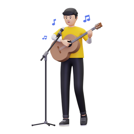 Man Is Singing A Song While Playing The Guitar  3D Icon