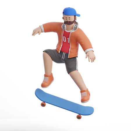 Man is Skating with His Skateboard  3D Illustration