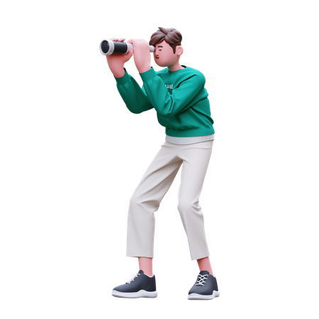 Man is spying through binocular glasses  3D Illustration