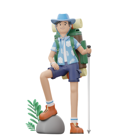 Man Is Standing While Holding A Stick  3D Illustration