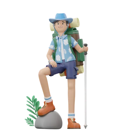 Man Is Standing While Holding A Stick  3D Illustration