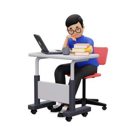 Man is tired at work  3D Illustration