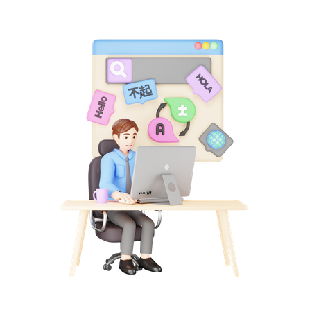 Man is using digital language translator  3D Icon