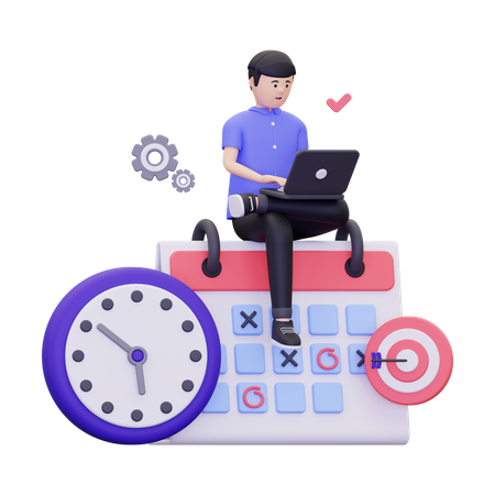 Man Is Using Time Management To Achieve The Target  3D Illustration