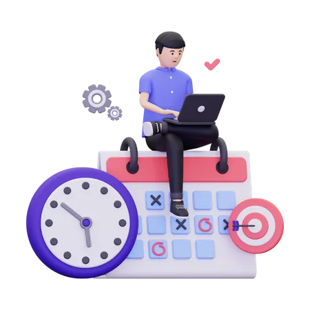 3 D Man Is Using Time Management To Achieve The Target Illustration 3D Illustration