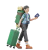 Man Is Walking While Holding A Suitcase And Passport