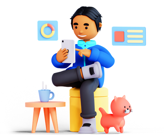 Man Is Working From Home  3D Illustration