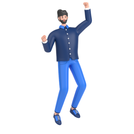 Man jumping and celebrates success 3D Illustration