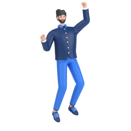 Man jumping and celebrates success  3D Illustration