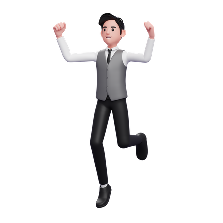 Man jumping in the air wearing a gray office vest  3D Icon