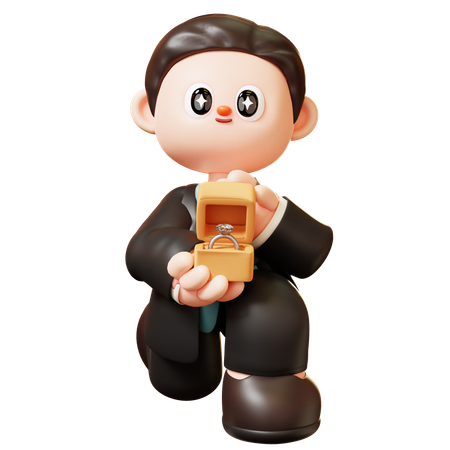 Man Kneeling Holding Engagement Ring Proposing  3D Icon