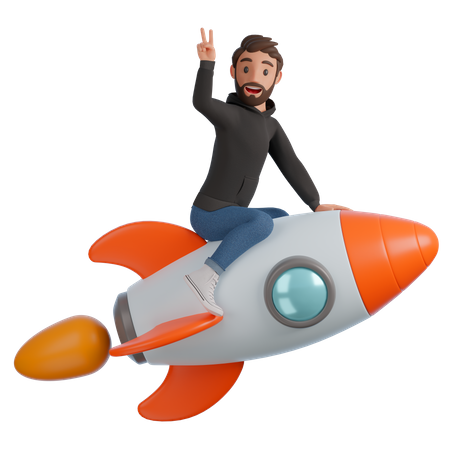 Man launching new startup  3D Illustration