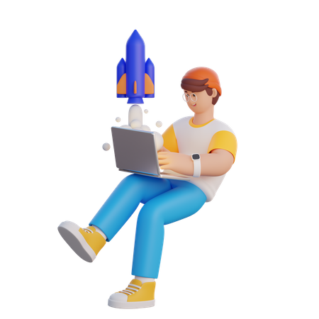 Man Launching Product  3D Illustration