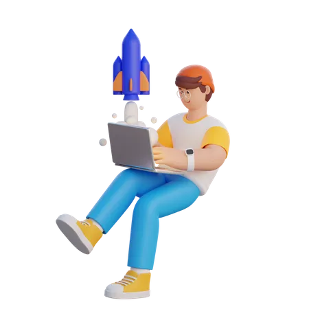 Man Launching Product  3D Illustration