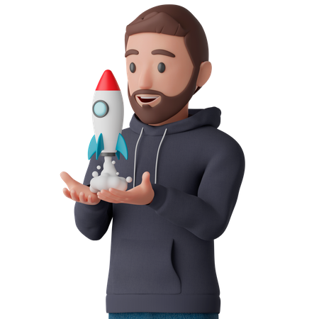 Man Launching Startup  3D Illustration