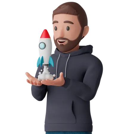 Man Launching Startup  3D Illustration