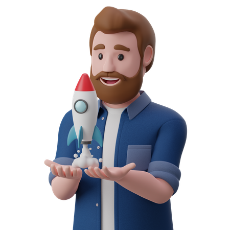 Man Launching Startup 3D Illustration