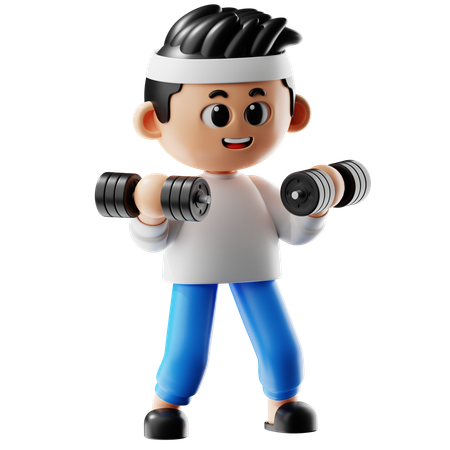 Man Leafting Triple Weight Dumbbell  3D Icon